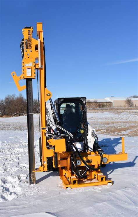 pile driver attachment for skid steer|truck mounted guardrail post driver.